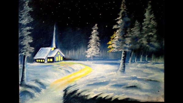 Ночной пейзаж карандашом