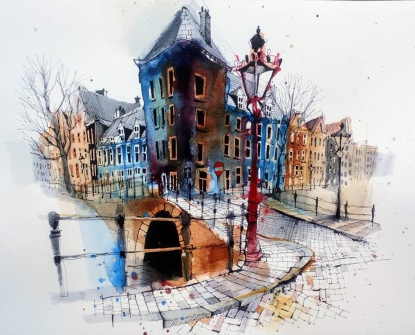 Скетчинг Петер архитектурный акварель Питер