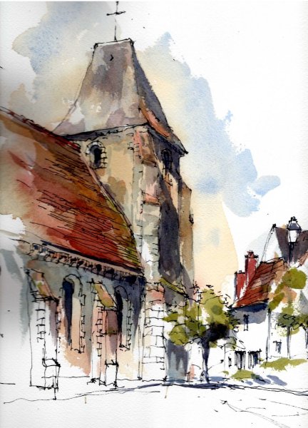 Скетч пейзаж акварель