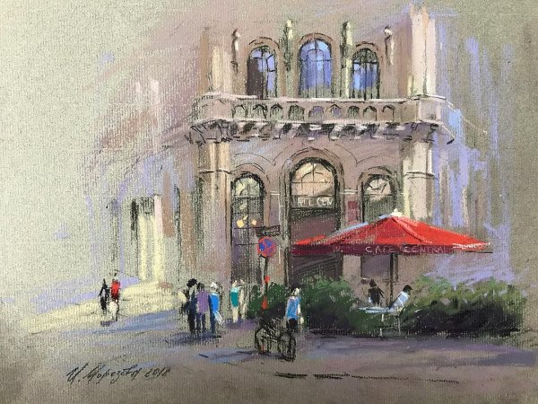 Городской пейзаж пастелью