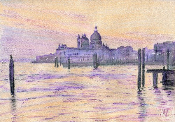 Городской пейзаж пастелью