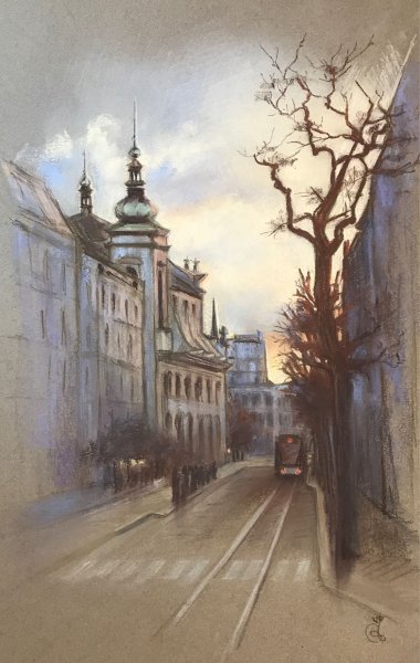 Городской пейзаж пастелью