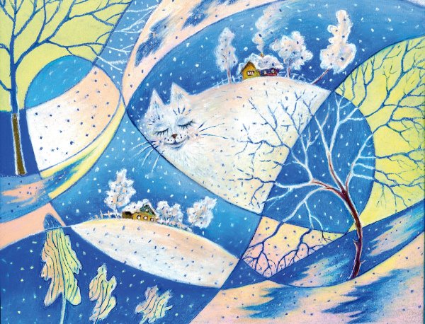 Зимний пейзаж в декоративном стиле