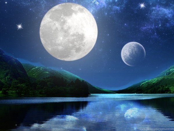 Красивое звездное небо с луной