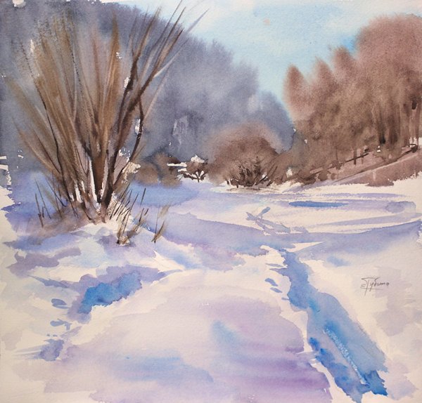 Зима акварель