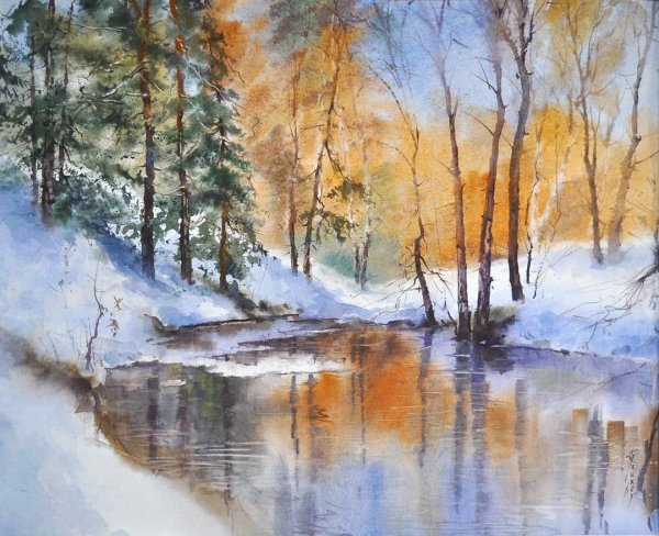 Зима акварель