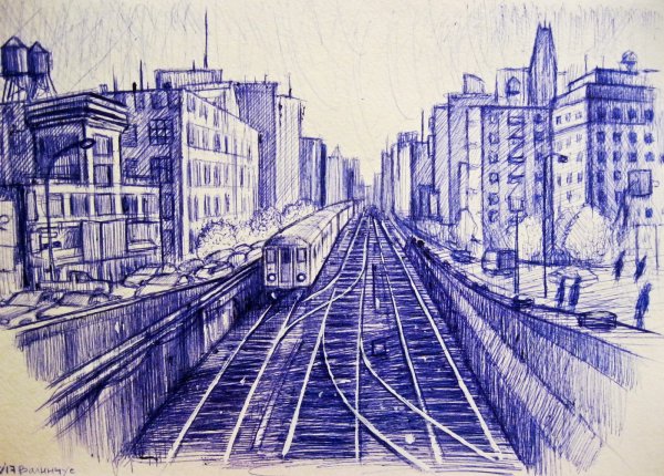 Пейзаж города рисунок легкий