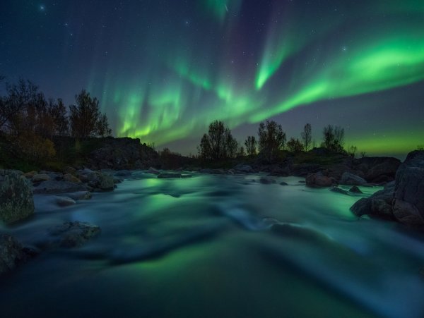 Норвегия Северное сияние зимняя