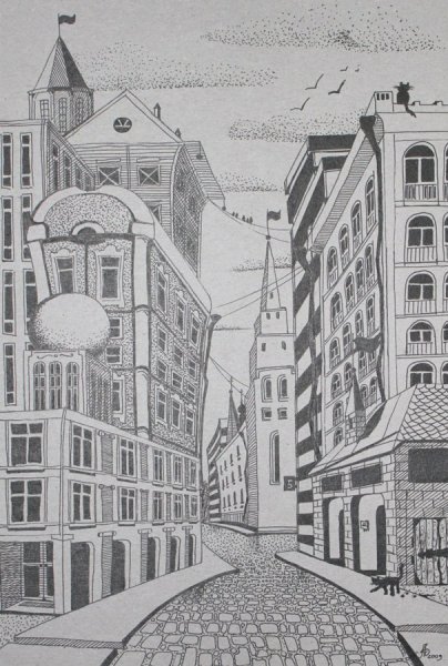 Городской пейзаж карандашом