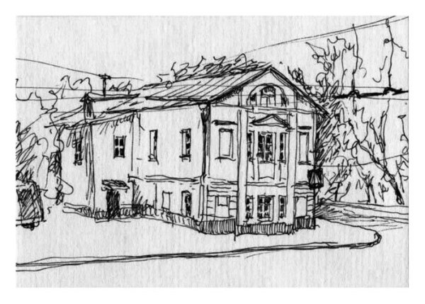 Городской пейзаж гелевой ручкой