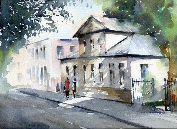 Городской пейзаж гуашью