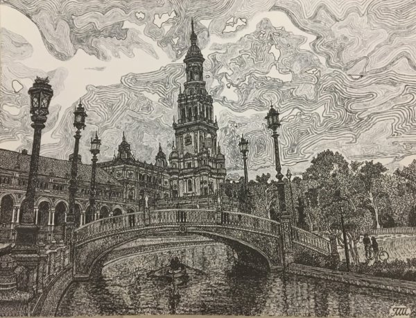 Городской пейзаж гелевая ручка