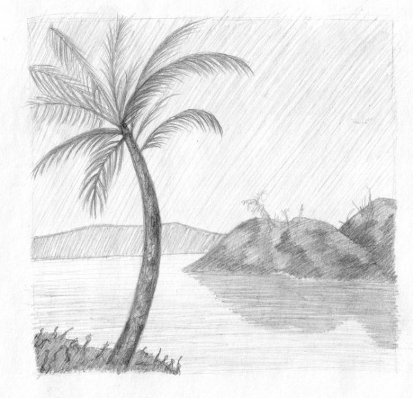 Пейзаж карандашом легкий