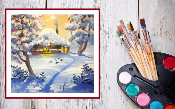 Зимний пейзаж гуашью для детей