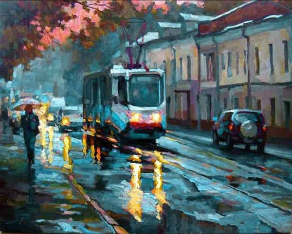 Картина "осенний трамвай", худ. В. Грунцо