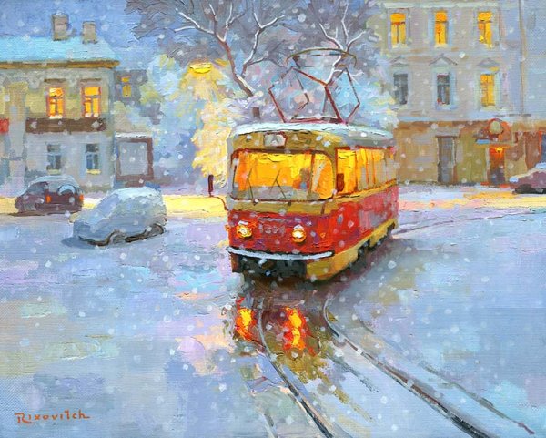 Картина маслом трамвай