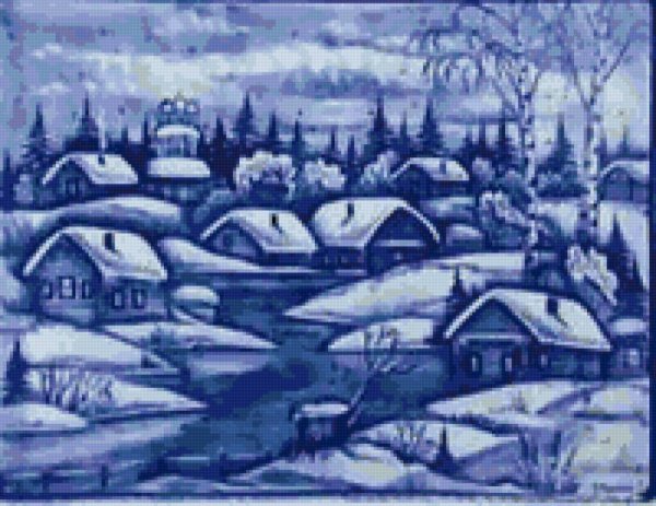Зимний пейзаж в стиле Гжель