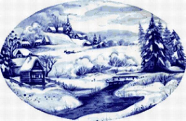 Пейзаж в технике Гжель