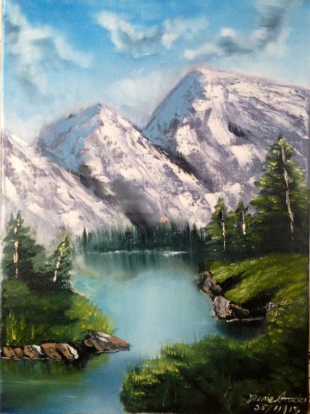 Горный пейзаж карандашом цветными