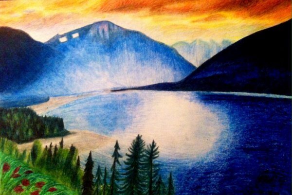 Горы цветными карандашами