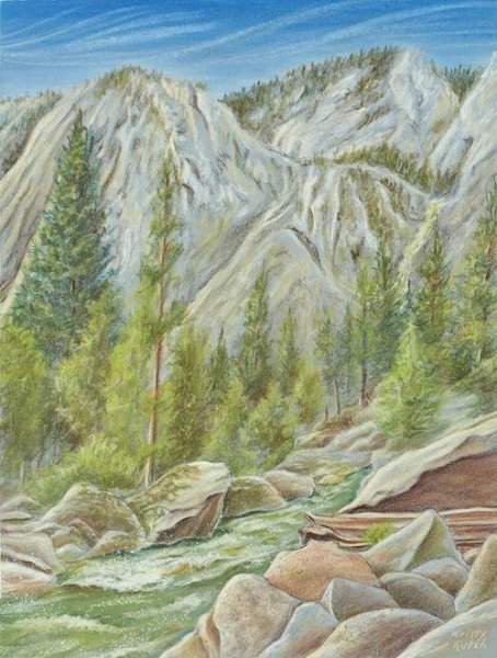 Горы цветными карандашами