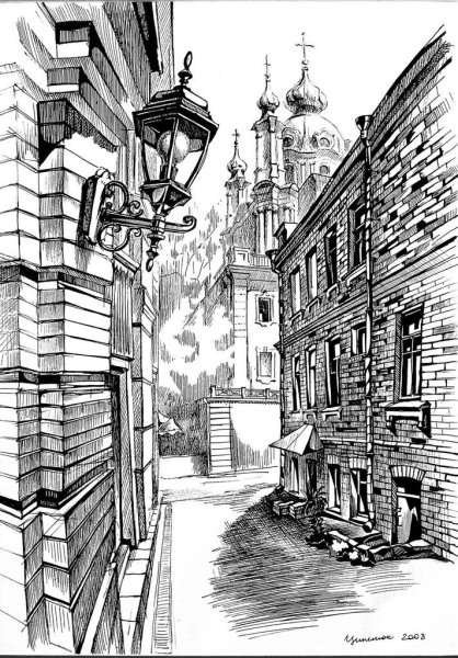 Городской пейзаж в графике