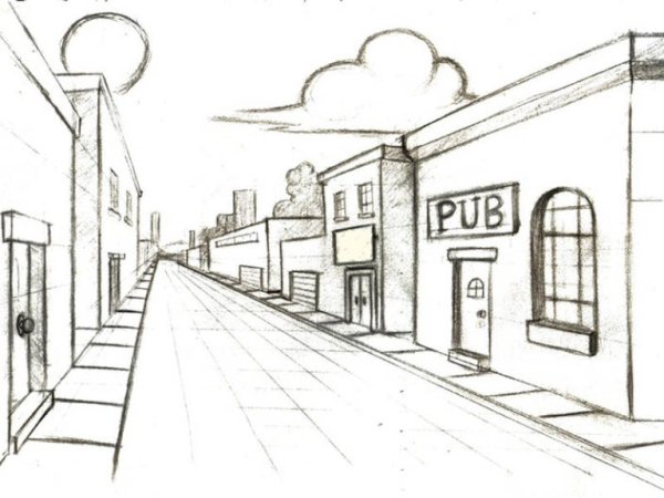 Архитектурный пейзаж карандашом