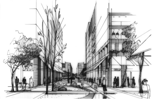 Наброски с линейной перспективой города