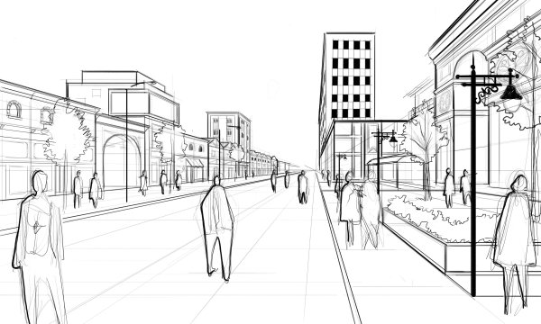 Линейная перспектива городской пейзаж