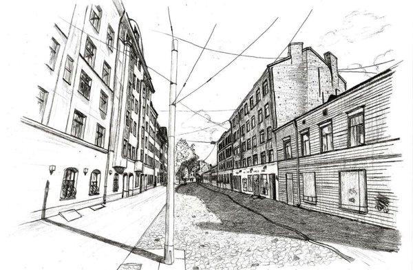 Городской пейзаж карандашом