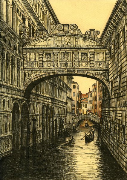 Гравюра городской пейзаж