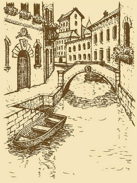 Гравюра улочки города