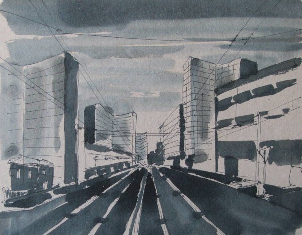 Индустриальный пейзаж городской пейзаж линейная перспектива