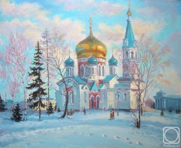 Зимний пейзаж с храмом