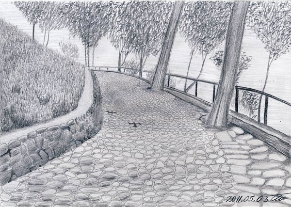 Парковый пейзаж карандашом