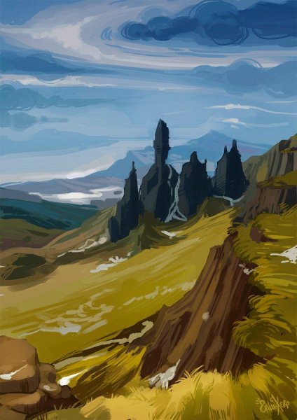 Стилизованные пейзажи с дорогой