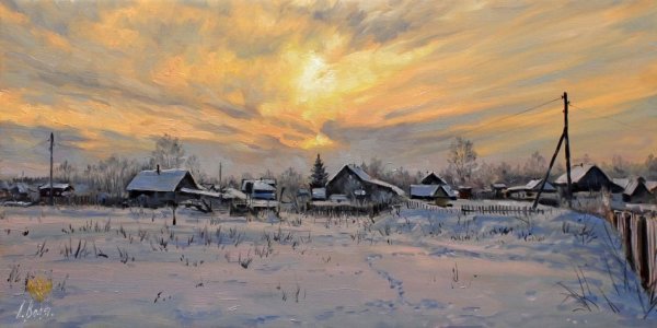 Зима в деревне маслом