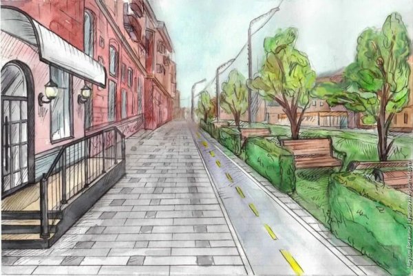 Зарисовка города линейная перспектива