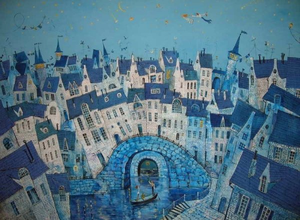 Городской пейзаж в синих тонах