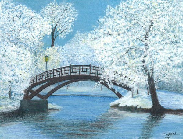 Зимний пейзаж с домиком живопись