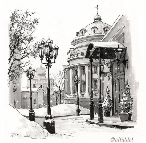 Городской пейзаж Екатеринбург карандашом