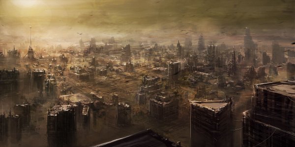 Разрушенный город сверху