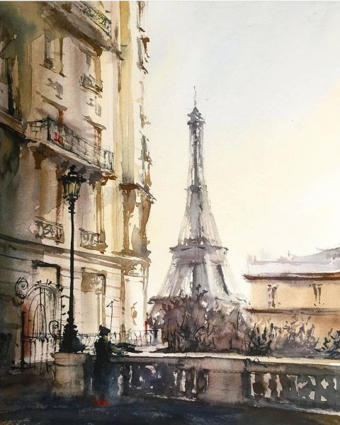 Улочки Парижа акварель