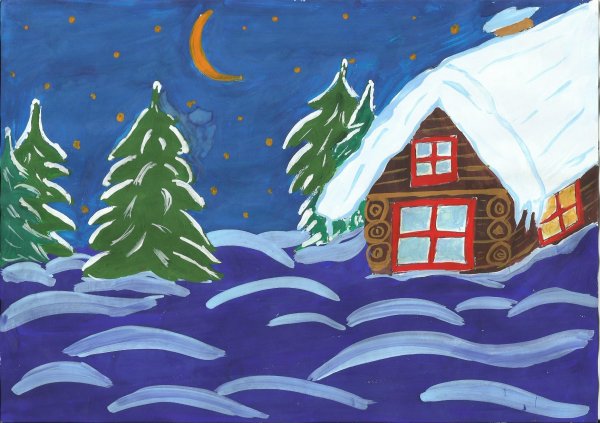 Рисование зимняя ночь