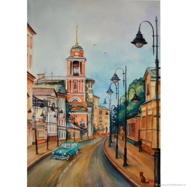 Городской пейзаж Воронеж акварелью