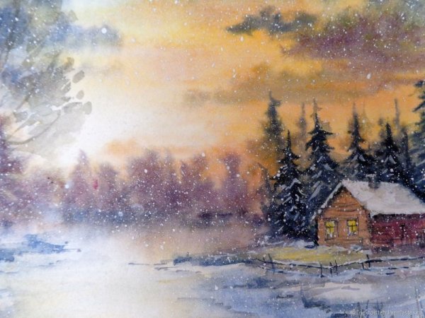 Зима акварель