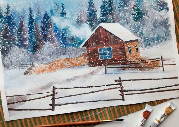 Зимний пейзаж маркерами