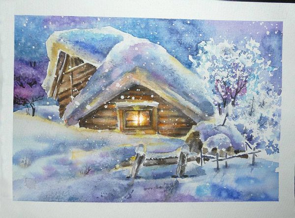 Новогодние рисунки акварелью