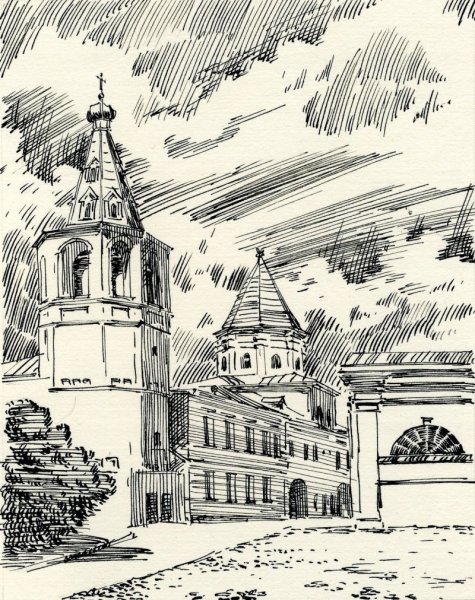 Пейзаж тушью и пером