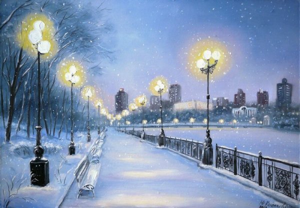 Зимняя аллея живопись